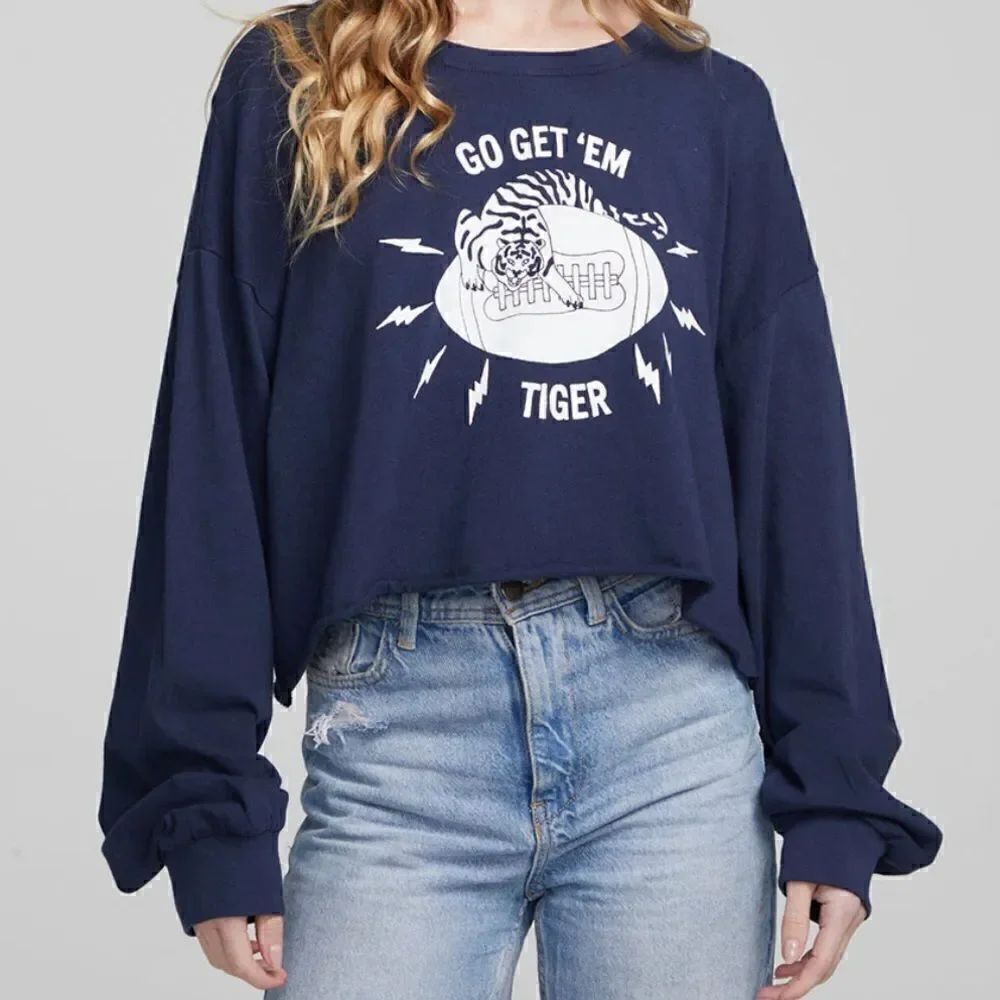 Chaser crop fit Tiger Football Camp Sweatshirt Mood Indigo Size Smsll